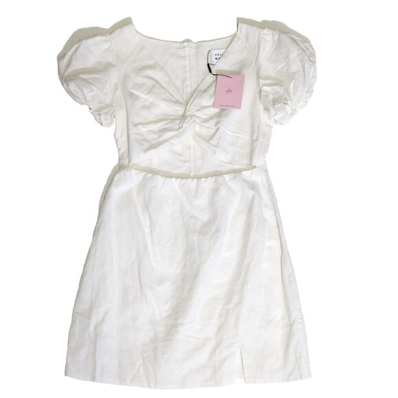 Hello Molly Womens White Mini Skirt Dress Size 8 Puff Sleeve Cutout Torso NEW - Picture 2 of 14